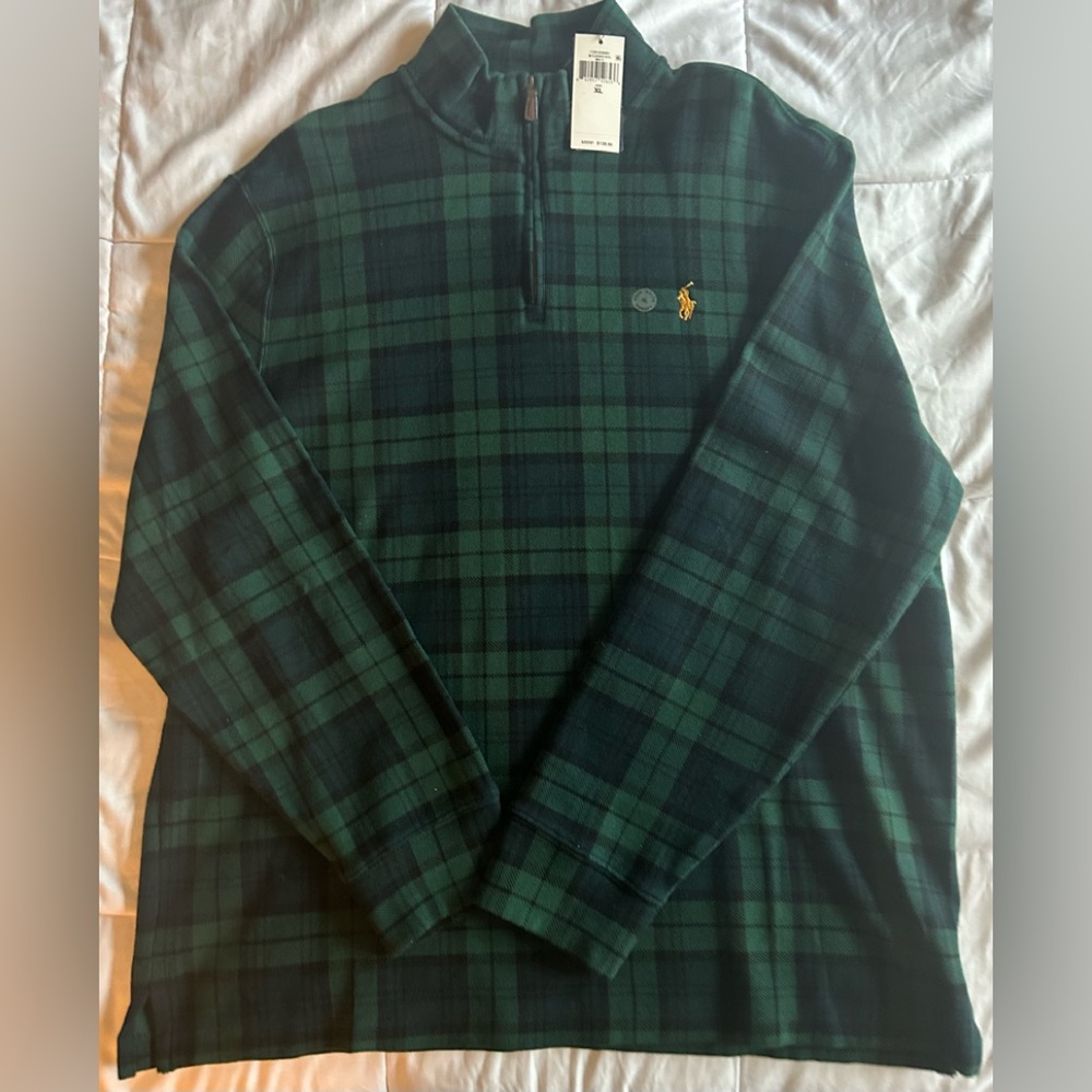 Mens XL Ralph Lauren Polo tartan long sleeve XL quarter zip rugby shirt